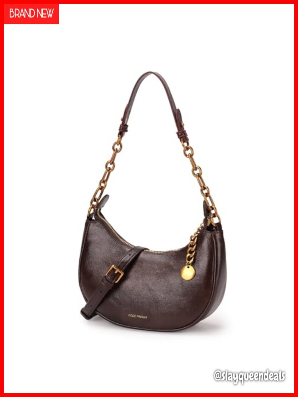 Crescent Shoulder Bag PU Leather Crossbody with Gold Chain